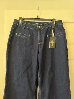 FLAMINGALS Dark Blue Wide-Leg Women's Jeans size XL brand new inseam 30” thumbnail 2