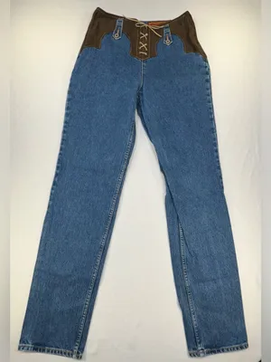 Lawman Western Jeans Sz 7 Lace Up Fly Pleather Inserts Bare Back High Rise Vtg thumbnail 1