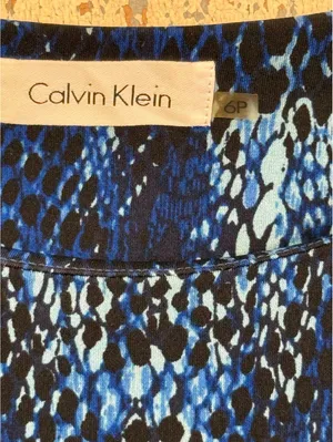 Calvin Klein Women's Blue Black Animal Print Faux Wrap Stretch Dress 6P thumbnail 3