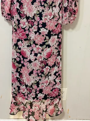 Bardot Floral Wrap Maxi Dress Ruffle Side Slit Black Pink Size M thumbnail 8