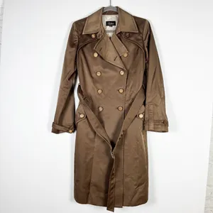 Cole Haan Collection Sateen Satin Double Breasted Collared Trench Coat Jacket 8 thumbnail 1