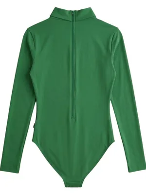 J.B. Bloomers Adult M Kelly Green Cheer Long Sleeve Mock Neck Leotard Bodysuit thumbnail 4