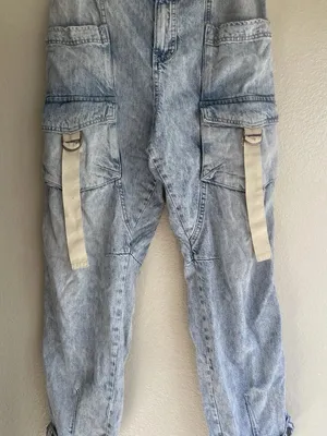 Free People We The Free Hazel Pull On Drop Waist Harem Cargo Pocket Jeans Sz Small thumbnail 1