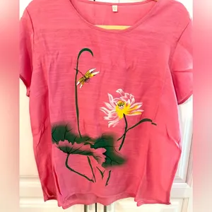 Lotus Pink lightweights Linen Women's Top and pants set 8 thumbnail 1