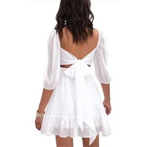 NEW Tie Back Half Lantern Sleeve Dress Ruffle Square Neck 2X White Size XXL thumbnail 4