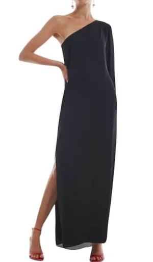 New Krisa One Sleeve Maxi One Shoulder Long Sleeve Side Slit Dress Black Size XS thumbnail 1