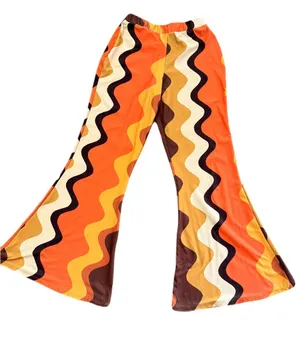 Retro Wave Flared Pants in Orange, Yellow & Brown- the chain design thumbnail 1