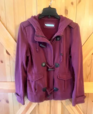 Maurices Womens Med Maroon Zip Up Hoodie Coat 24” Long thumbnail 1
