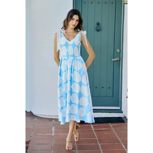 SO ME Shell Smocked Bodice Shoulder Tie Lined Midi Dress - Blue - Small‎ thumbnail 6
