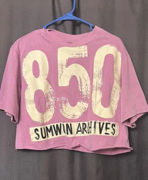 SUMWON ARCHIVES "850" Pink Graphic Crop Top Size L thumbnail 1
