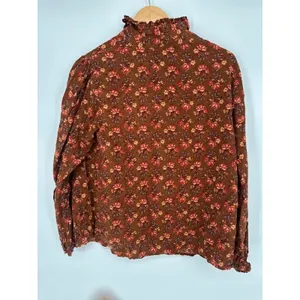 April Cornell Top Medium Floral Brown‎ Button Retro Cottagecore Boho Peasant Brown thumbnail 5