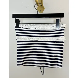 EDIKTED Stripe Lace Trim Tube Top in Navy-and-white Size Small thumbnail 5