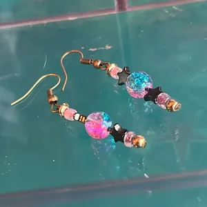 WITCHY HAT - Pink Blue Black Gold - handmade bracelet & nickel free earrings thumbnail 2