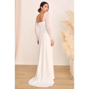 NWT Lulus Lovingly Yours White Mesh Long Sleeve Maxi Dress Wedding Bridal Sz XXS thumbnail 4