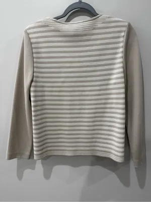 St John Size M Zip Sweater Jacket Wool Cream Stripe Luxury‎ thumbnail 4