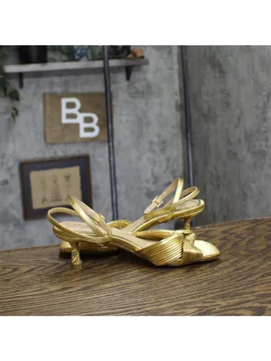 Jewel Badgley Mischka True Kitten Heel Sandals Wrap Strap Gold Yellow 6.5M thumbnail 6