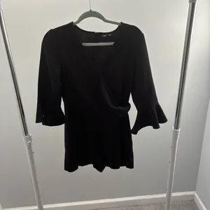Topshop Black Surplice Romper with Ruffle Sleeves thumbnail 2