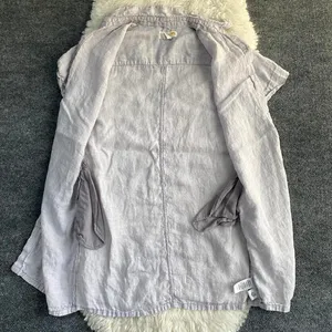 C&C California Light Grey Purple Button Up Dress Short Sleeve Linen Pockets thumbnail 8