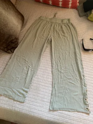 Anthropologie Salty lemon sea sage green pull on wide leg sheer beach boho pants L thumbnail 6