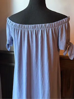 Soprano Off-Shoulder Light Blue Knit Dress with Tie Sleeves small NWT thumbnail 5
