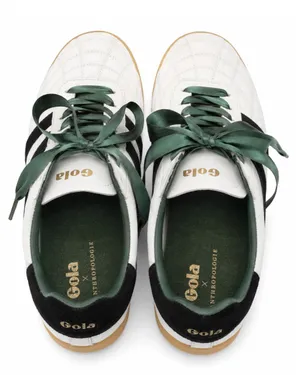 Gola Stadium Sneakers Women 8.5 White Black Green Ribbon Lace Leather Gum Sole thumbnail 4
