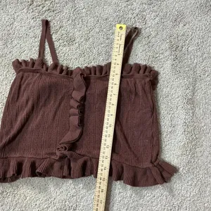 Zara Ribbed Ruffled Cami Top Brown Spaghetti Strap Cropped Tank‎ Women S thumbnail 5