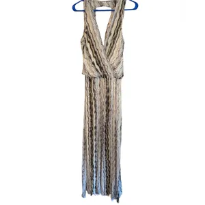 Anthropologie Ella Moss Sleeveless aqua brown chevron Maxi Dress Resortwear thumbnail 13