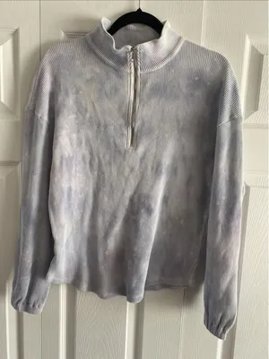 Madewell MWL Quarter Zip Pullover Womens Size S Blue Tie Dye Waffle Sweatshirt thumbnail 1