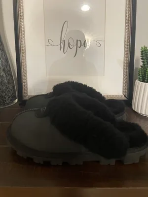 UGG Coquette Black Suede Shearling Slippers Mules Size 7 thumbnail 7