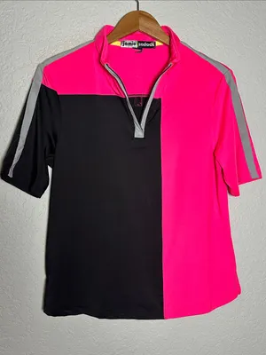 jamie sadock Hot Pink Black Colorblock Short Sleeve Golf Polo Shirt Athletic thumbnail 1