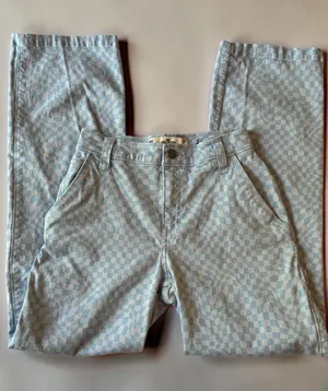 Hollister California High-Rise Utility Dad Pants - Blue Checkered thumbnail 1