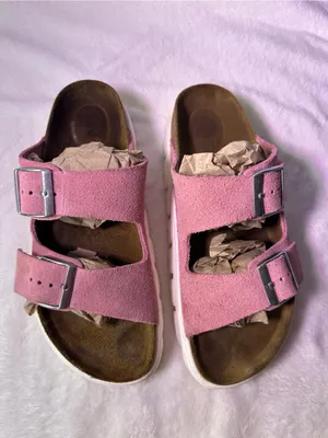 Papillio Pink Suede Double-Buckle Slide Sandals thumbnail 5