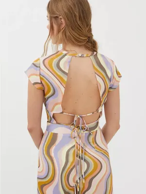 Urban Outfitters Multicolor Swirl Crop Top — Pastel Wave Print thumbnail 2