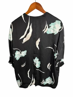 1. State Black Floral Open-Front Kimono Blazer with Mint & Cream Accents thumbnail 4