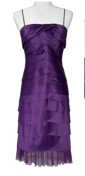 VTG Y2K JS Collection Dress 6 Mermaid Scalloped Ruffle Layered Purple Satin‎ thumbnail 1