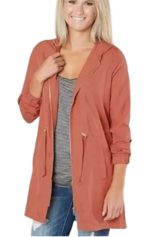 BKE Y2K Coral Cinched Waist Longline Hooded Lightweight Jacket thumbnail 1