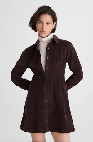 Madewell Seamed Button-Up Mini Dress in Corduroy brown NY264 Size 2 NWT thumbnail 1