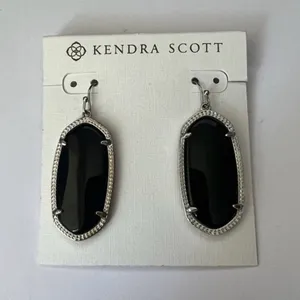Kendra Scott Dani Drop Earrings Silver Tone Black Opaque Glass Dangle Casual thumbnail 3