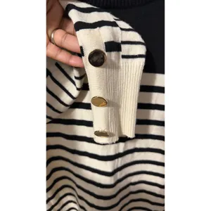 Eliza J Black Ivory Striped Turtleneck Sweater Dress Gold Buttons Size S thumbnail 4