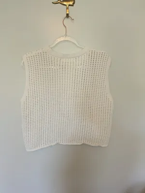 By Together Crochet Sleeveless Sweater Shirt White Large thumbnail 4