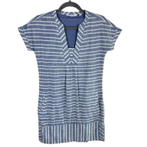 Athleta Blue Striped Barbados 100% Cotton Lined Short Sleeve Mini Dress Size XXS thumbnail 3