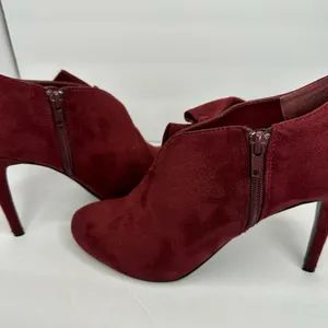 Call it Spring Womens size 9 Vegan Suede Heel Booties Ruffle Shoes Red 4 inch thumbnail 10