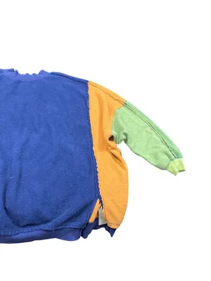 Free People wms colorblock raw blue green oversized sweater shirt sz L SKU 10746 thumbnail 6
