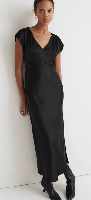 Madewell Wide V-Neck Satin Midi‎ Dress thumbnail 1