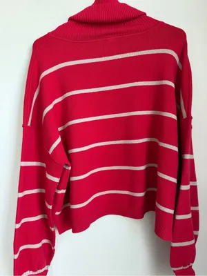 Free People Red & Cream Striped Turtleneck Sweater thumbnail 3
