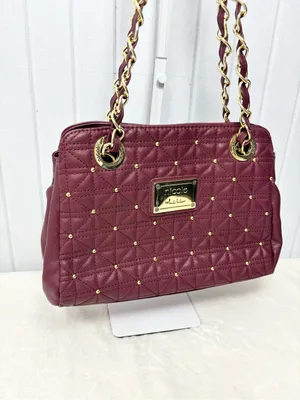 Nicole Miller Quilted Shoulder Bag‎ in Burgundy with Gold Hardware thumbnail 2