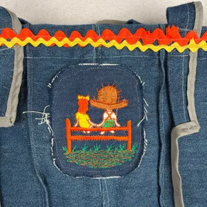 2000s Handmade Patchwork Denim Tote Bag Cottagecore Autumn Whimsy Thanksgiving thumbnail 9