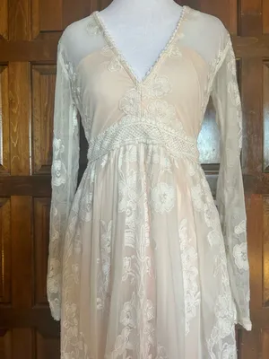 Altar'd State Norrie Maxi Dress XS White Lace Boho Wedding Engagement Nude Liner thumbnail 3