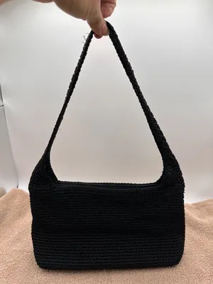 The Sak Crochet Casual Handbag Purse Hobo Stylist Bag Lined Black thumbnail 1