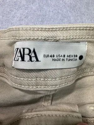 Zara Wide Leg Jeans Size USA 8 Khaki Frayed Hem thumbnail 2